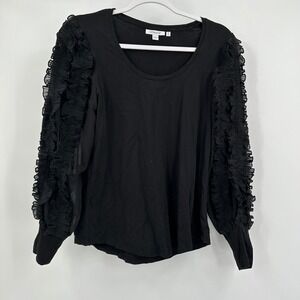 Chicos Womens Top Siez 0 US S Black‎ Ruffle Balloon Sleeve Statement Dramatic